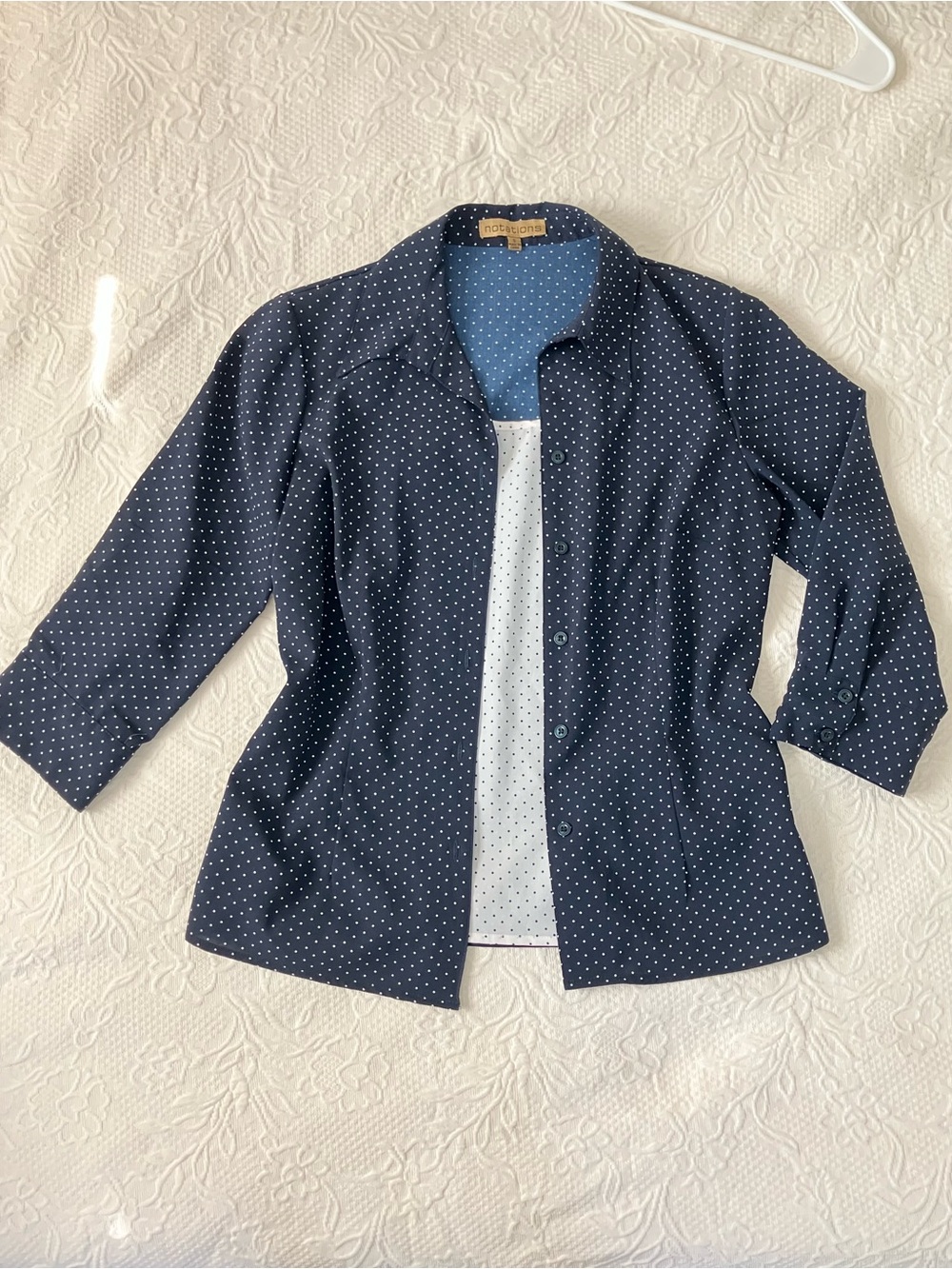 Polka dot button up shirt navy blue polka dot top Classic Button-Front Jacket